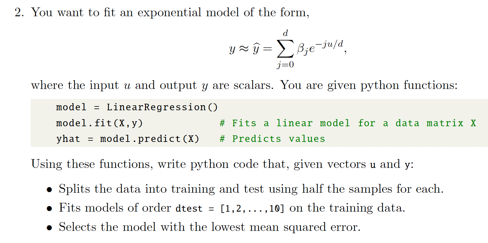 2. You want to fit an exponential model of the form, | Chegg.com