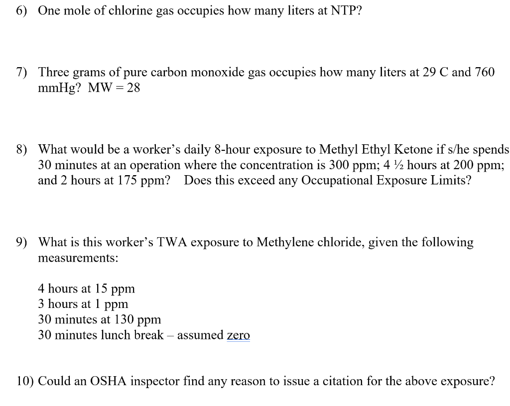 Solved 6) One mole of chlorine gas occupies how many liters