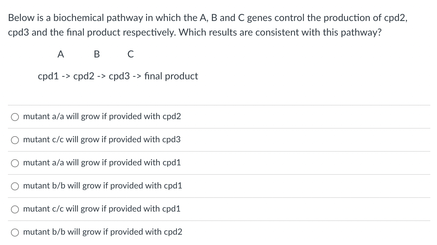 Solved Below Is A Biochemical Pathway In Which The A, B And | Chegg.com