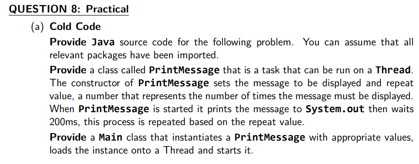 Solved QUESTION 8: Practical (a) Cold Code Provide Java | Chegg.com