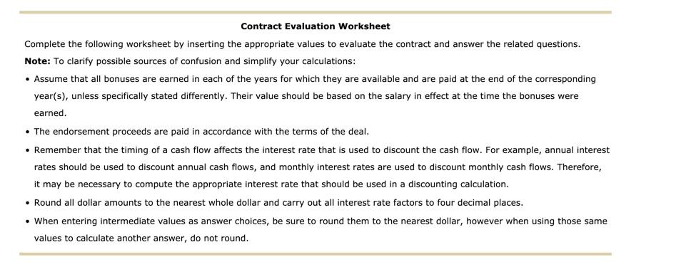 Contract Evaluation Worksheet Complete the following | Chegg.com