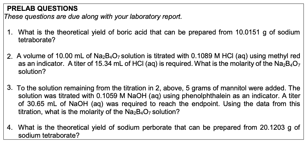 Solved PRELAB QUESTIONS These questions are due along with | Chegg.com