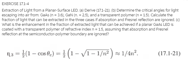Solved EXERCISE 17.1-4 Extraction of Light from a | Chegg.com