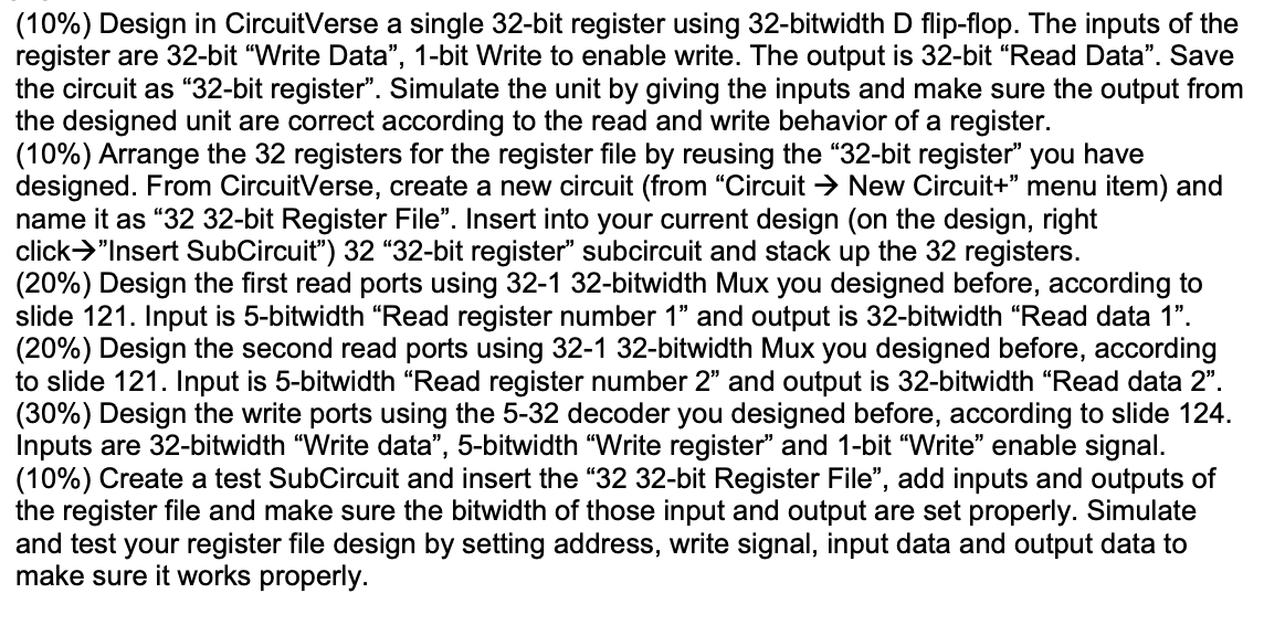 (10%) Design in CircuitVerse a single 32-bit register | Chegg.com
