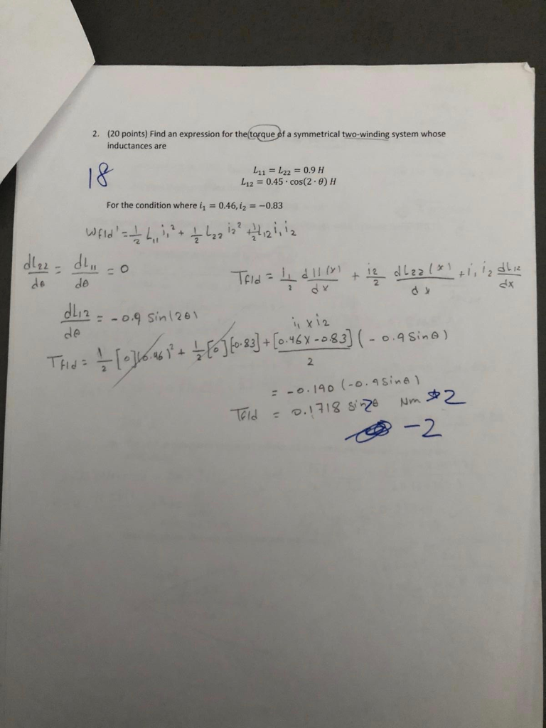 Solved 2. (20 points) Find an expression for the torque of a | Chegg.com