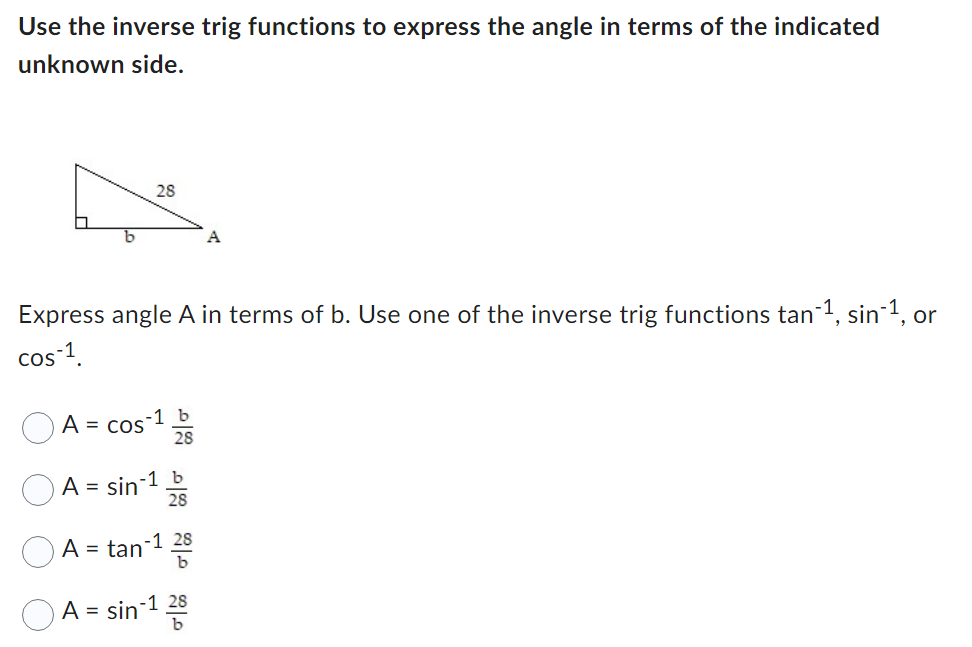 Solved Use the inverse trig functions to express the angle | Chegg.com