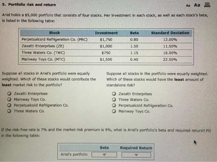 Solved Ariel holds a 5,000 portfolio that consists of four