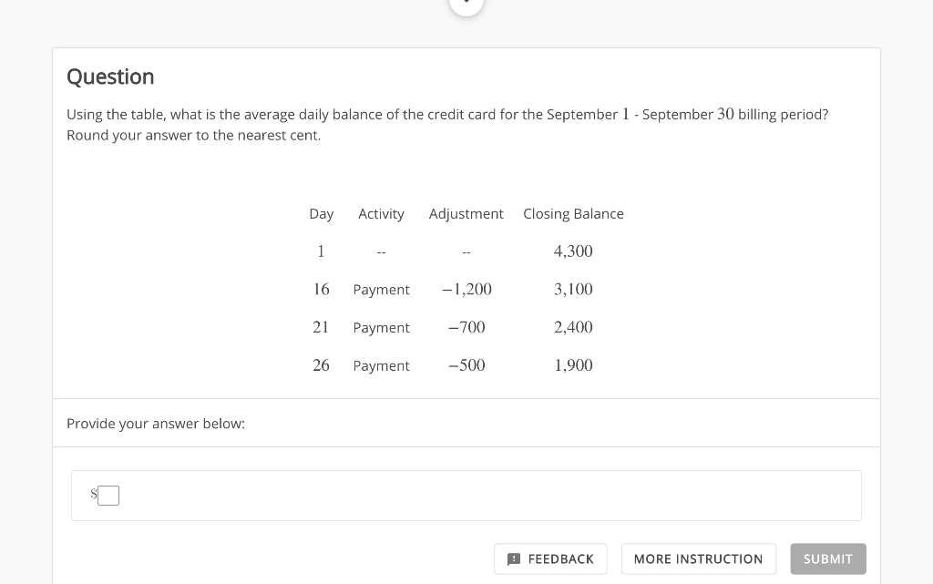 Solved Using The Table, What Is The Average Daily Balance Of | Chegg.com