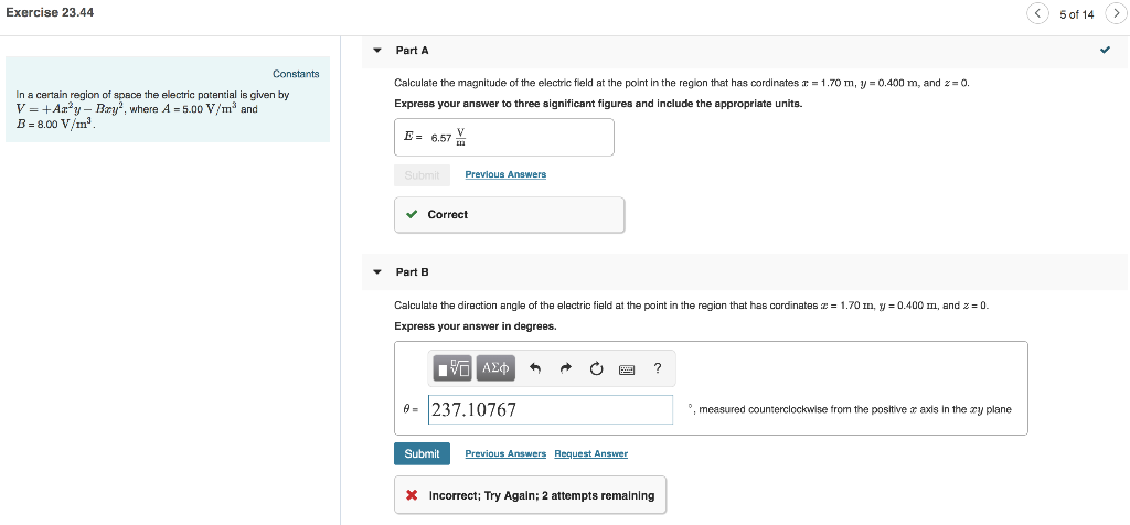 Solved Exercise 23.44 5 of 14 Part A Constants Calculate the | Chegg.com