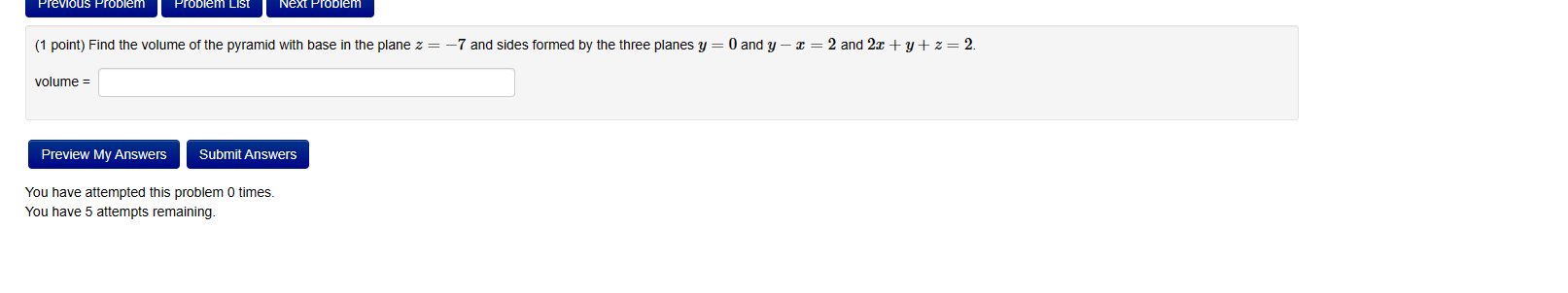 Solved (1 point) Find the volume of the pyramid with base in | Chegg.com