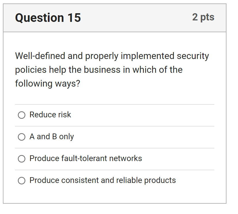 Solved Well-defined and properly implemented security | Chegg.com