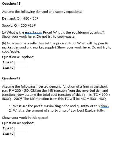 Solved Assume the following demand and supply equations: | Chegg.com