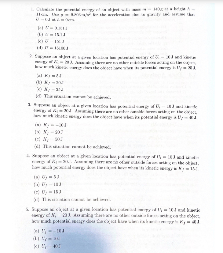 Solved 1. Calculate the potential energy of an object with | Chegg.com