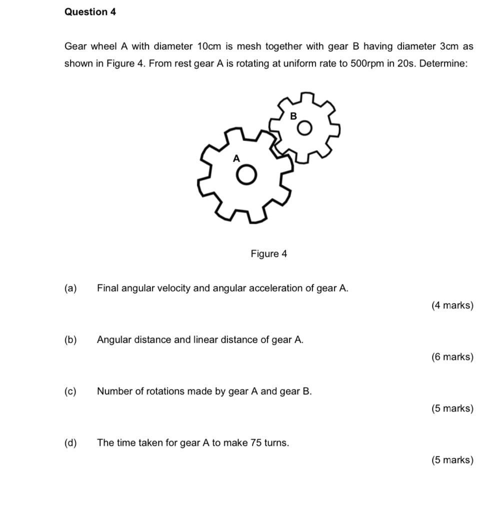 Solved Question 4 Gear wheel A with diameter 10cm is mesh | Chegg.com