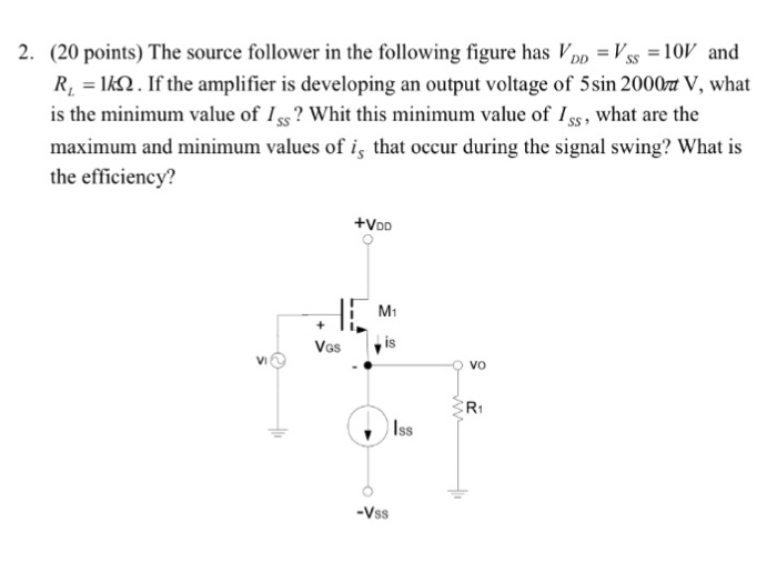 Solved 2. (20 points) The source follower in the following | Chegg.com