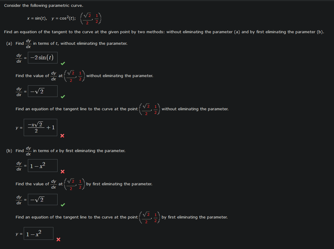 Solved Consider The Following Parametric Curve X Sint 0965