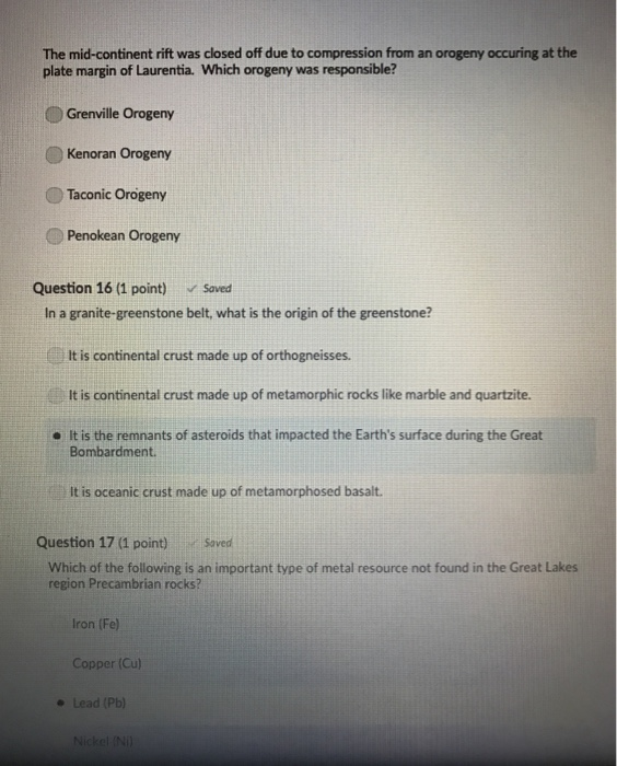 Solved The midcontinent rift was closed off due to