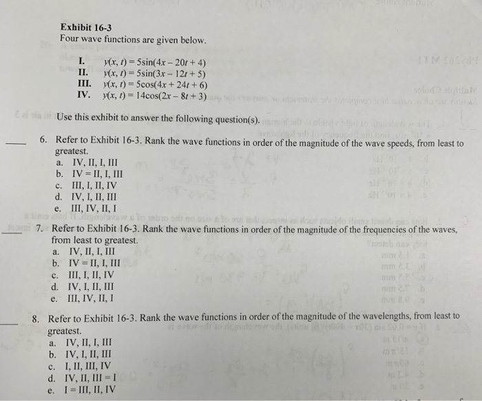 Solved Exhibit 16-3 Four wave functions are given below. I. | Chegg.com