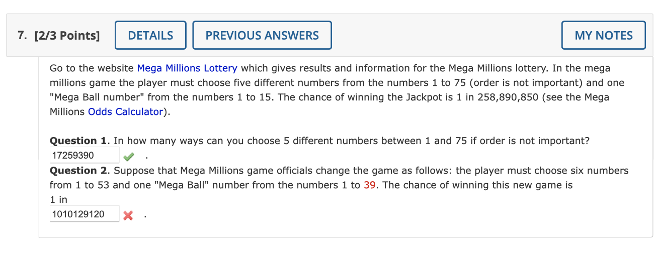 Solved 7. [2/3 Points] DETAILS PREVIOUS ANSWERS MY NOTES Go | Chegg.com