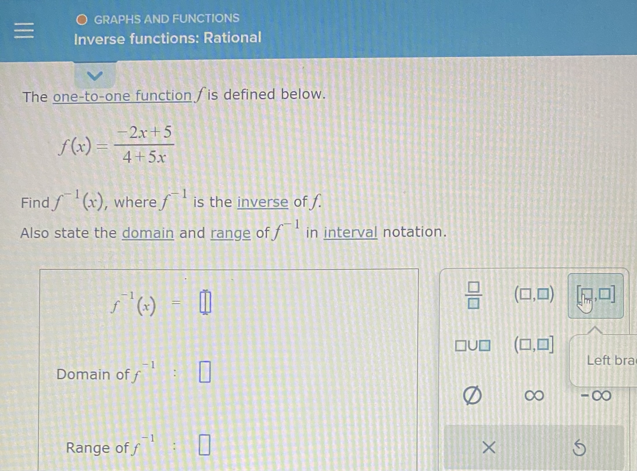 Solved The one-to-one function f is defined below. | Chegg.com image.