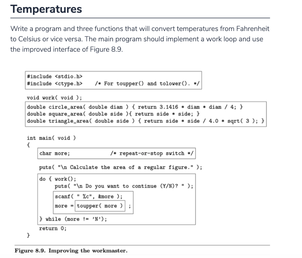 Temperatures Write a program and three functions that | Chegg.com