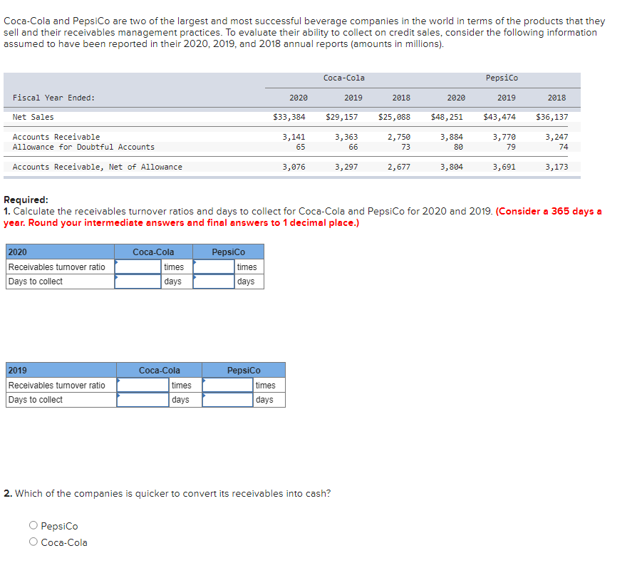 Solved Coca-Cola And PepsiCo Are Two Of The Largest And Most | Chegg.com