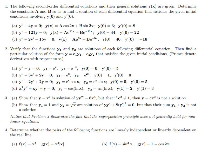 Solved 1. The Following Second-order Differential Equations | Chegg.com