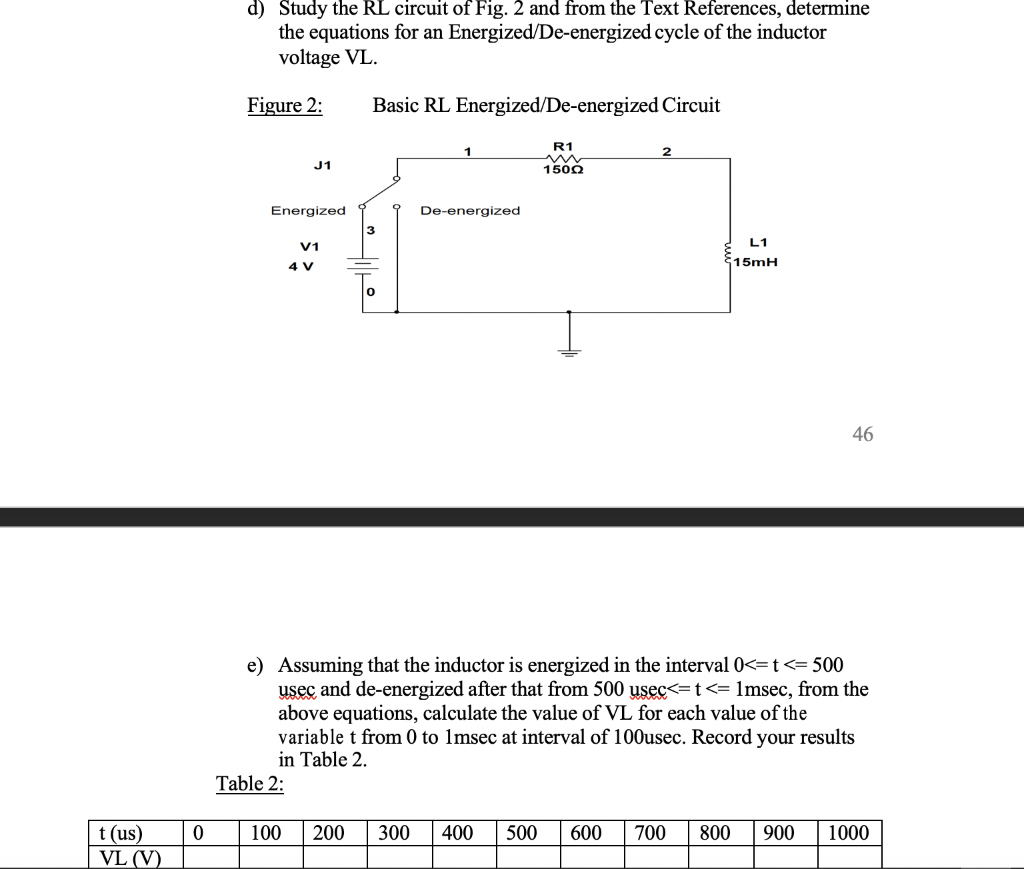 Solved d) Study the RL circuit of Fig. 2 and from the Text | Chegg.com