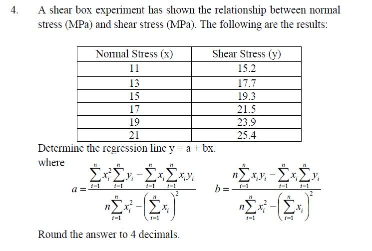Solved 4. A shear box experiment has shown the relationship | Chegg.com