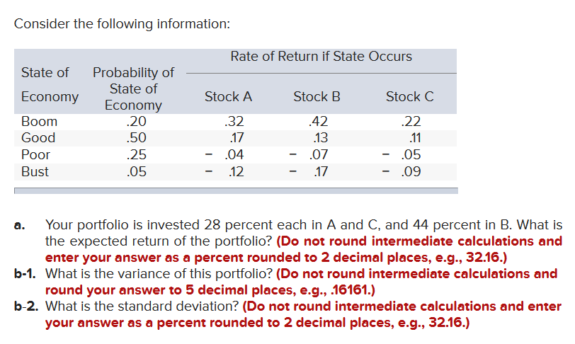 Solved Consider the following information: Rate of Return if | Chegg.com