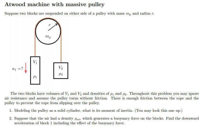 Solved Atwood Machine With Massive Pulley Suppose Two Blocks | Chegg.com