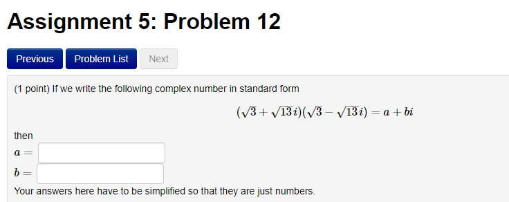Solved Assignment 5: Problem 12 Previous Problem List Next | Chegg.com