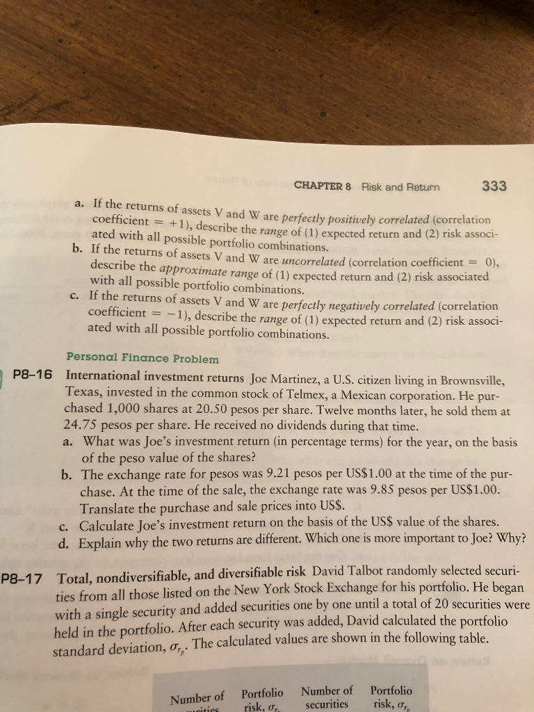 Solved 333 CHAPTER 8 Risk and Return a. If the returns of | Chegg.com