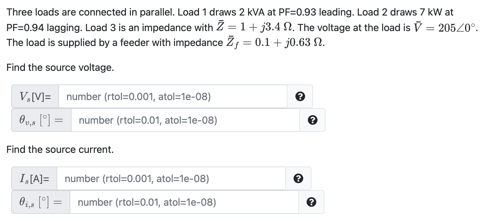 Solved Three Loads Are Connected In Parallel. Load 1 Draws 2 | Chegg.com