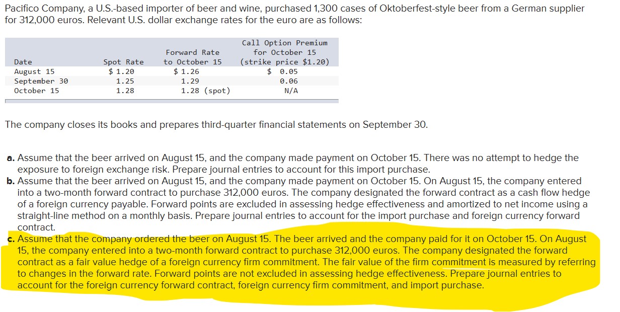 Solved Pacifico Company, a U.S.based importer of beer and