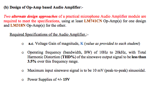 (b) Design Of Op-Amp Based Audio Amplifier:- Two | Chegg.com