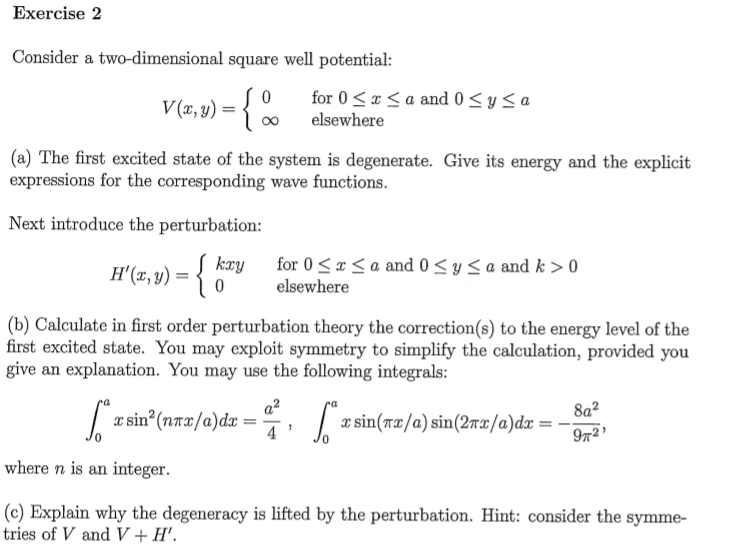Solved Exercise 2 Consider A Two-dimensional Square Well | Chegg.com