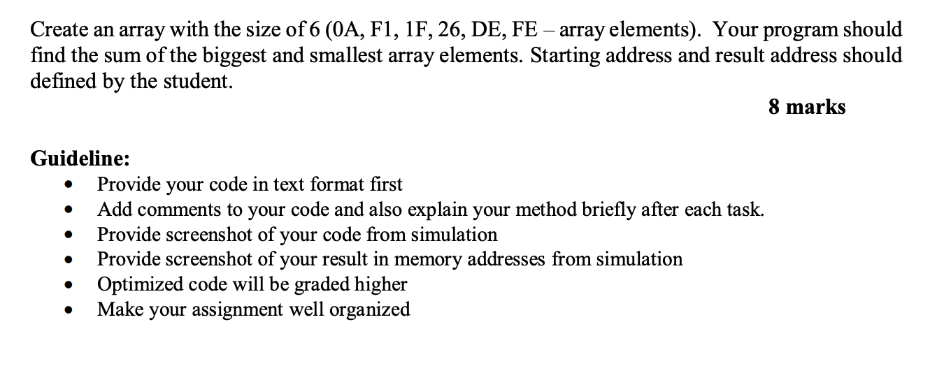 Solved Create an array with the size of 6 (0A, F1, 1F, 26, | Chegg.com