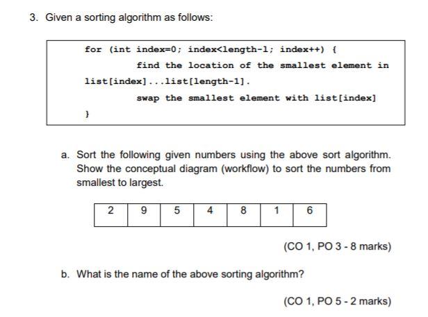 Solved 3. Given A Sorting Algorithm As Follows: For (int | Chegg.com