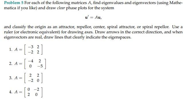 Solved Problem 5 For each of the following matrices A, find | Chegg.com