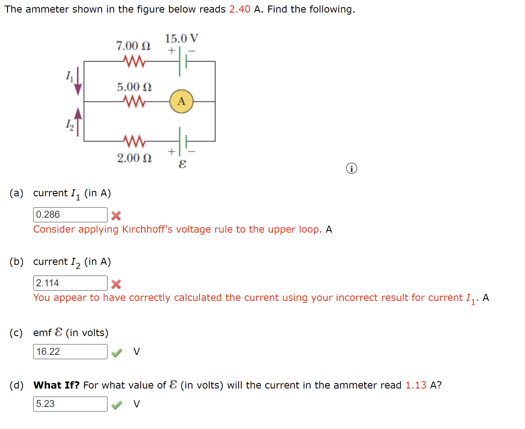 Solved The ammeter shown in the figure below reads 2.40 A.