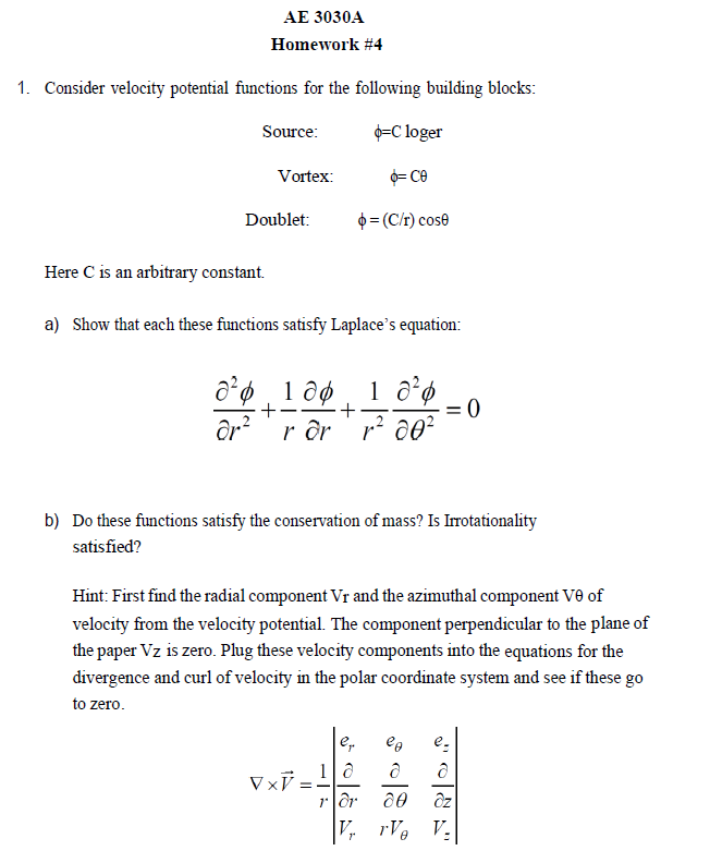 Solved 1. Consider velocity potential functions for the | Chegg.com