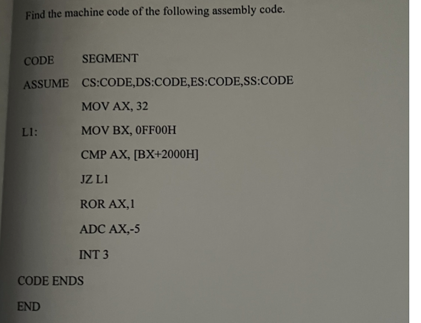 Solved Find the machine code of the following assembly code. | Chegg.com