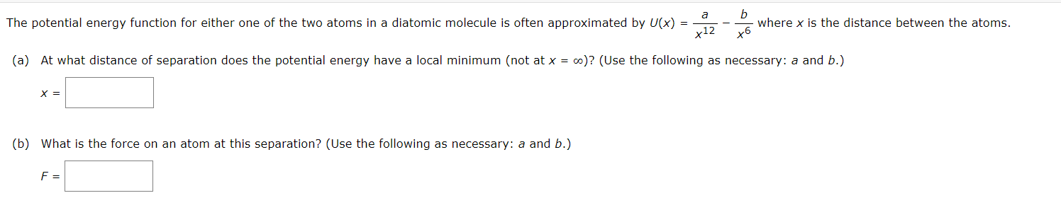 Solved The potential energy function for either one of the | Chegg.com