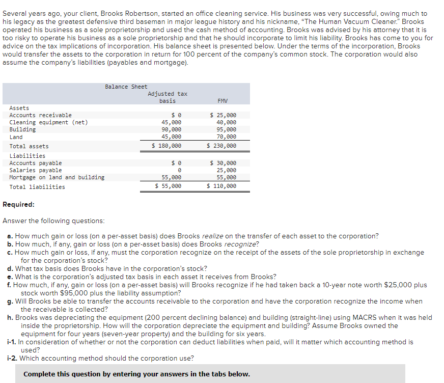 Solved Several years ago, your client, Brooks Robertson,