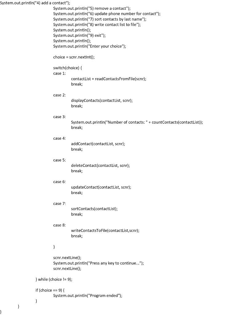 Solved IN JAVA PLEASE: Create a phone contact app, using the | Chegg.com