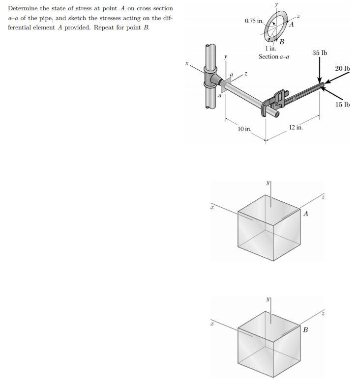 Solved Determine the state of stress at point A on cross | Chegg.com