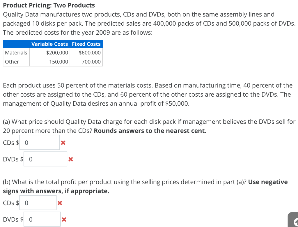 Solved Product Pricing: Two Products Quality Data | Chegg.com