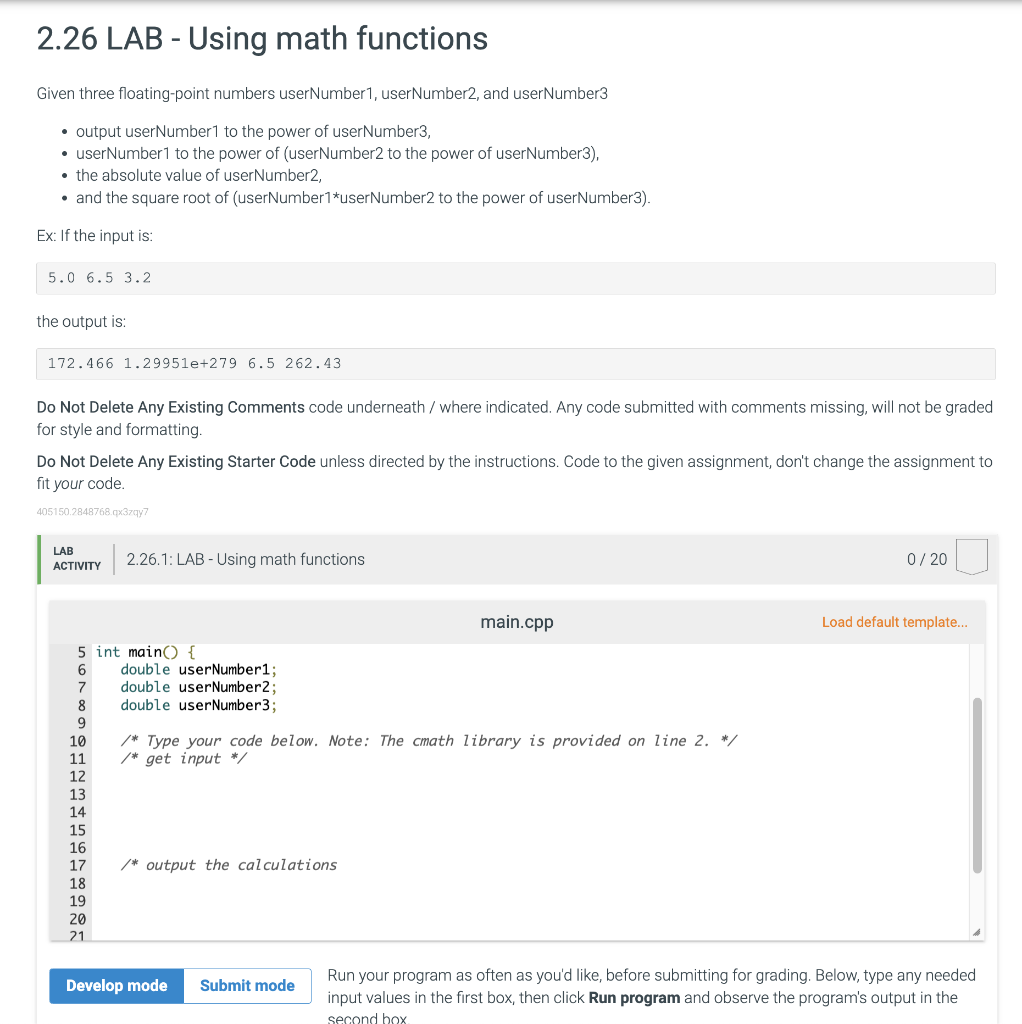 Solved 2.26 Lab - Using math functions Not too sure how to | Chegg.com