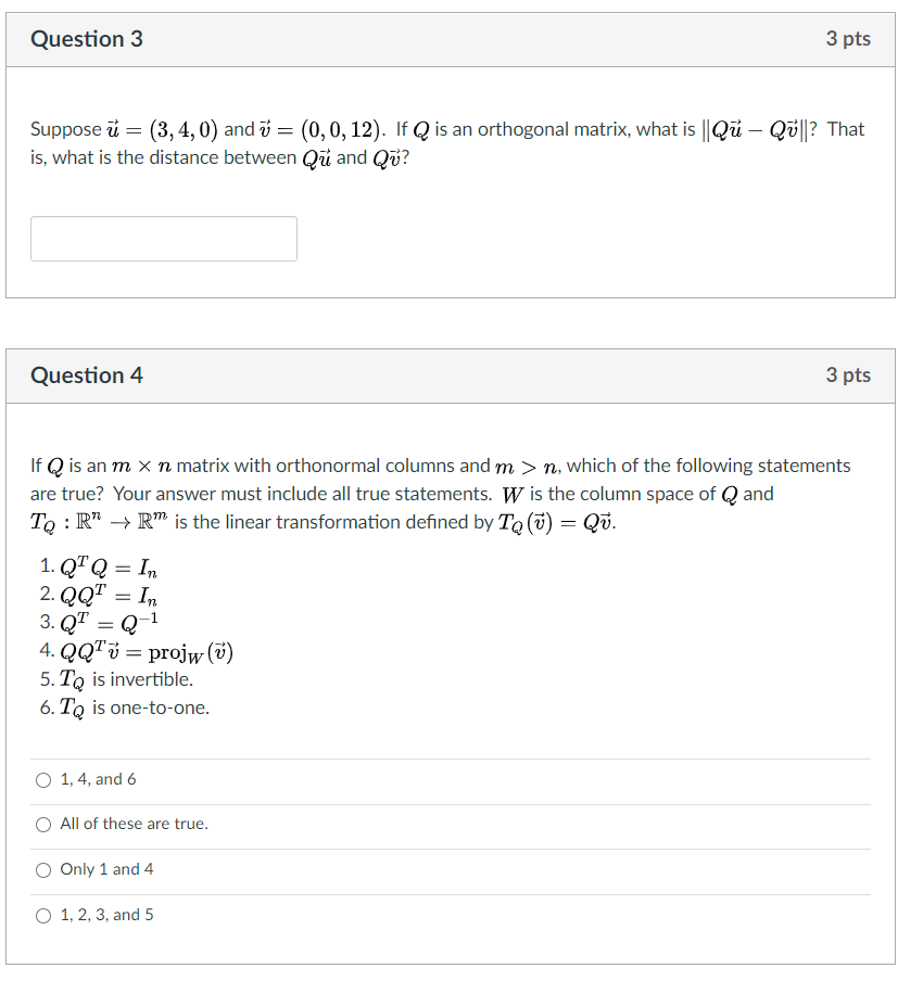 Solved Question 3 3 Pts Suppose U 3 4 0 Andu 0 0 1 Chegg Com